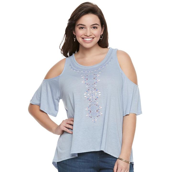 Juniors' Plus Size Mudd&reg; Print Cold Shoulder Top, Girl's, Size: 3xl, Brt Purple