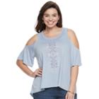 Juniors' Plus Size Mudd&reg; Print Cold Shoulder Top, Girl's, Size: 3xl, Brt Purple