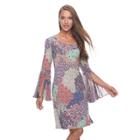 Women's Msk Print Bell-sleeve Shift Dress, Size: Small, Blue Other