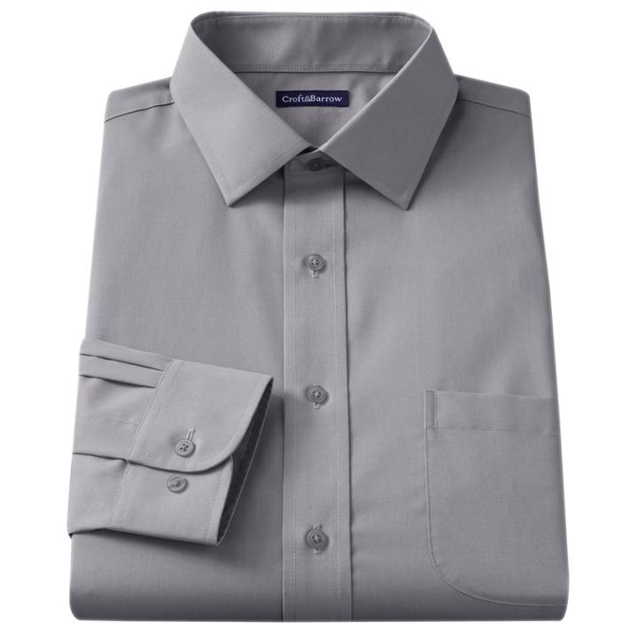 Men's Croft & Barrow&reg; Slim-fit Easy Care Spread-collar Dress Shirt, Size: 17 36/37, Grey