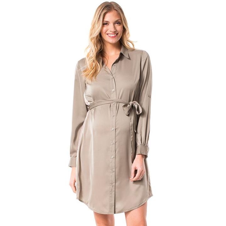 Maternity Pip & Vine By Rosie Pope Side-stripe Shirtdress, Women's, Size: L-mat, Med Green