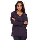 Women's Croft & Barrow&reg; V-neck Cable Knit Sweater, Size: Xl, Drk Purple
