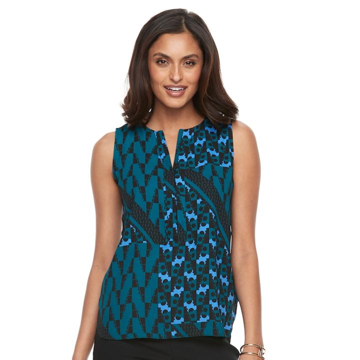Petite Dana Buchman Crepe Splitneck Tank, Women's, Size: Xl Petite, Blue