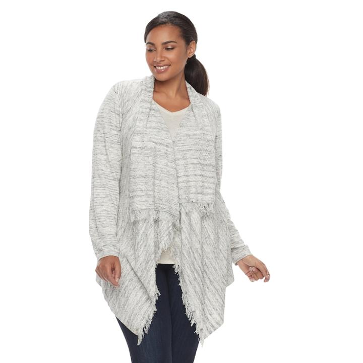 Plus Size Sonoma Goods For Life&trade; Fringe Chevron Cardigan Sweater, Women's, Size: 0x, Med Grey