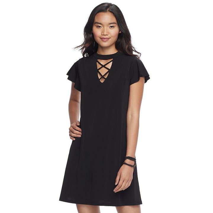 Juniors' About A Girl Cross-front Choker Dress, Size: Medium, Black