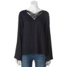 Juniors' Pink Republic Strappy Bell Sleeve Top, Teens, Size: Large, Black