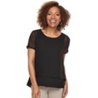 Petite Dana Buchman Woven Double-layer Tee, Women's, Size: L Petite, Black