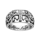 Love This Life Silver Plated Faith Hope Love Crystal Cross Ring, Women's, Size: 8, Grey