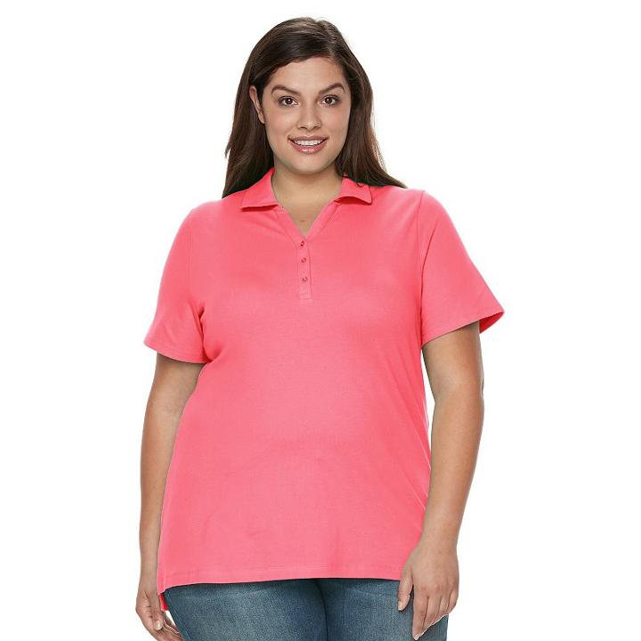 Croft & Barrow, Plus Size &reg; Pique Polo, Women's, Size: 3xl, Brt Red