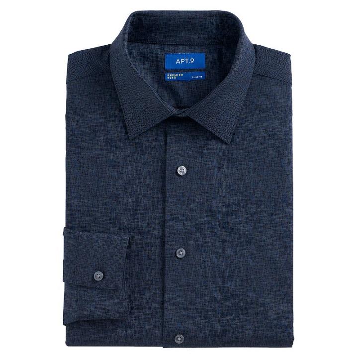Men's Apt. 9&reg; Slim-fit Premier Flex Collar Stretch Dress Shirt, Size: 15.5-34/35, Blue (navy)
