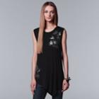 Women's Simply Vera Vera Wang Asymmetrical Floral Foil Tank, Size: Xl, Black