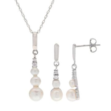 Pearlustre By Imperial Freshwater Cultured Pearl & Cubic Zirconia Pendant & Drop Earring Set, Women's, Size: 18, White