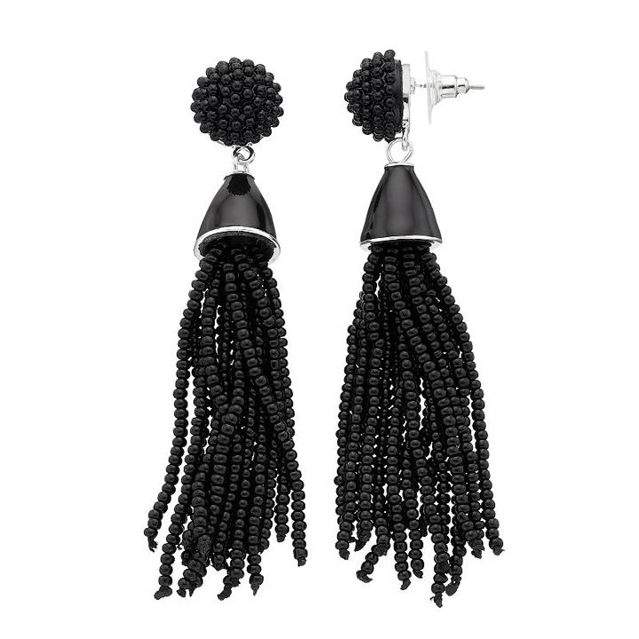 Dana Buchman Seed Bead Tassel Nickel Free Drop Earrings, Women's, Black