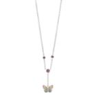 Silver Plated Crystal Butterfly Y Necklace, Women's, Pink