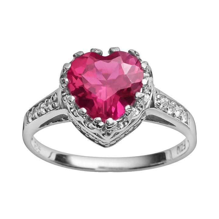 Sterling Silver Lab-created Ruby And Lab-created White Sapphire Heart Crown Ring, Women's, Size: 8, Red