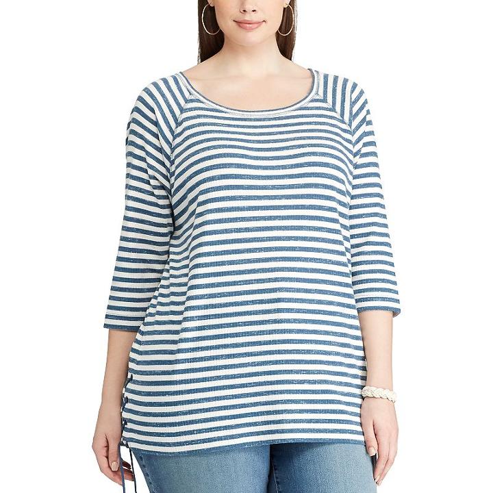 Plus Size Chaps Striped Lace-up Pullover, Women's, Size: 3xl, Blue