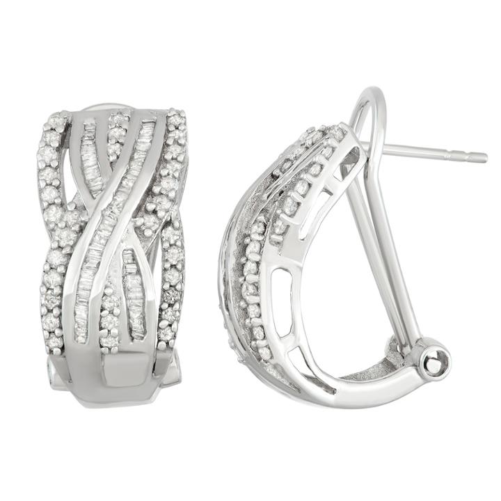Sterling Silver 1 Carat T.w. Diamond Crisscross Omega Back Earrings, Women's, White