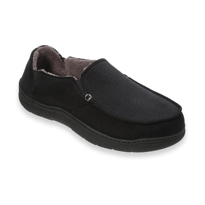 Men's Dearfoams Perforated Microfiber Wide-width Closed Back Slippers, Size: Large, Black