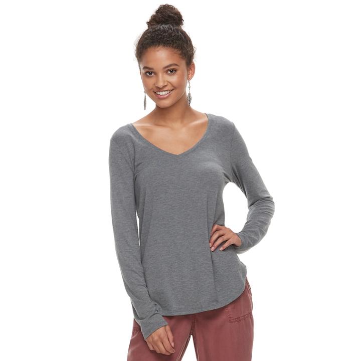 Juniors' So&reg; Perfect V-neck Tee, Teens, Size: Small, Grey (charcoal)