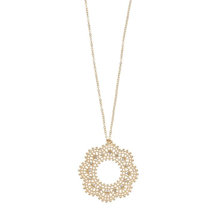 Simulated Crystal Filigree Floral Nickel Free Pendant Necklace, Women's, Gold