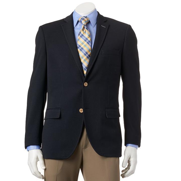 Men's Savile Row Modern-fit Navy (blue) Knit Travel Blazer, Size: 50 - Regular