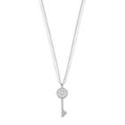 Pave Skeleton Key Pendant Necklace, Women's, Silver