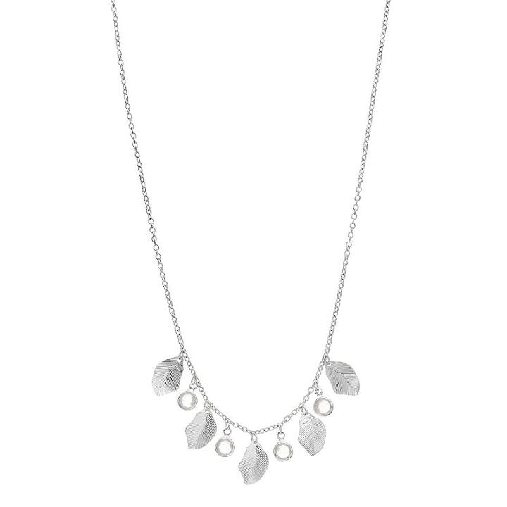 Lc Lauren Conrad Faceted Stone & Textured Leaf Charm Necklace, Women's, White