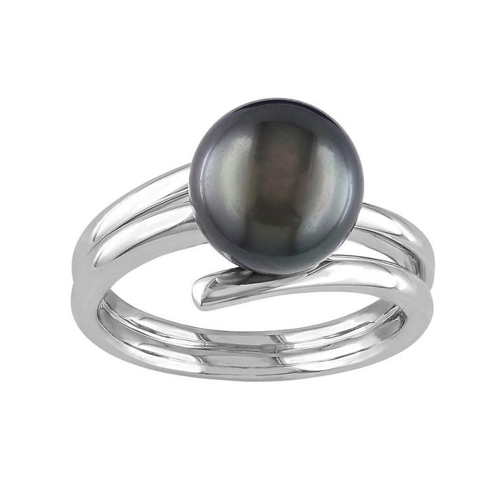 Tahitian Cultured Pearl Sterling Silver Bypass Ring, Women's, Size: 7, Black