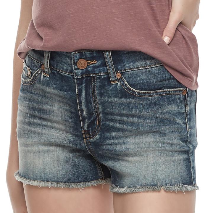 Juniors' Indigo Rein Frayed Jean Shorts, Teens, Size: 5, Dark Blue