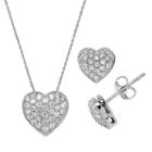 Emotions Sterling Silver Heart Pendant Necklace And Stud Earring Set - Made With Swarovski Cubic Zirconia, Women's, Size: 18, White