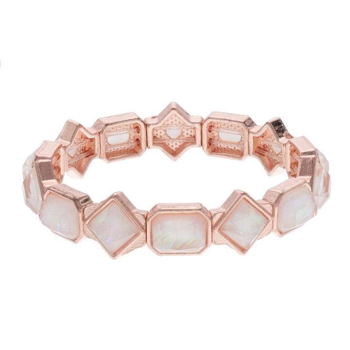 Geometric Foil Stone Stretch Bracelet, Women's, Pink