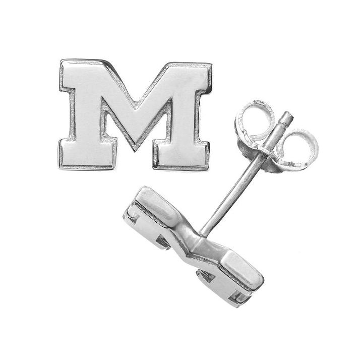 Dayna U Michigan Wolverines Sterling Silver Logo Stud Earrings, Women's, Grey