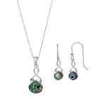 Sterling Silver Abalone Teardrop Pendant & Earring Set, Women's, Grey