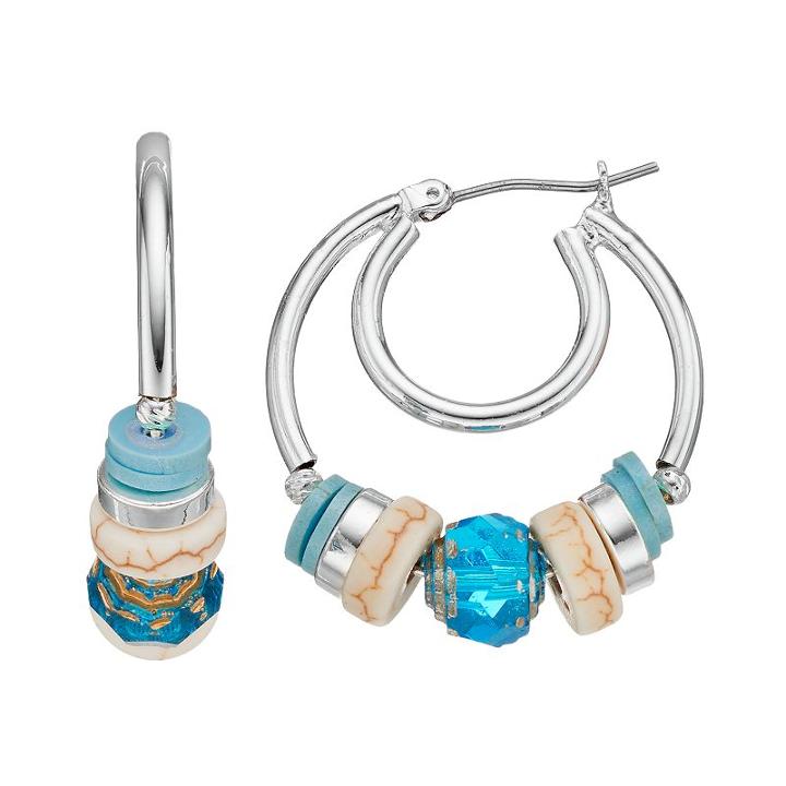 Napier Aqua Beaded Nickel Free Double Hoop Earrings, Women's, Turq/aqua