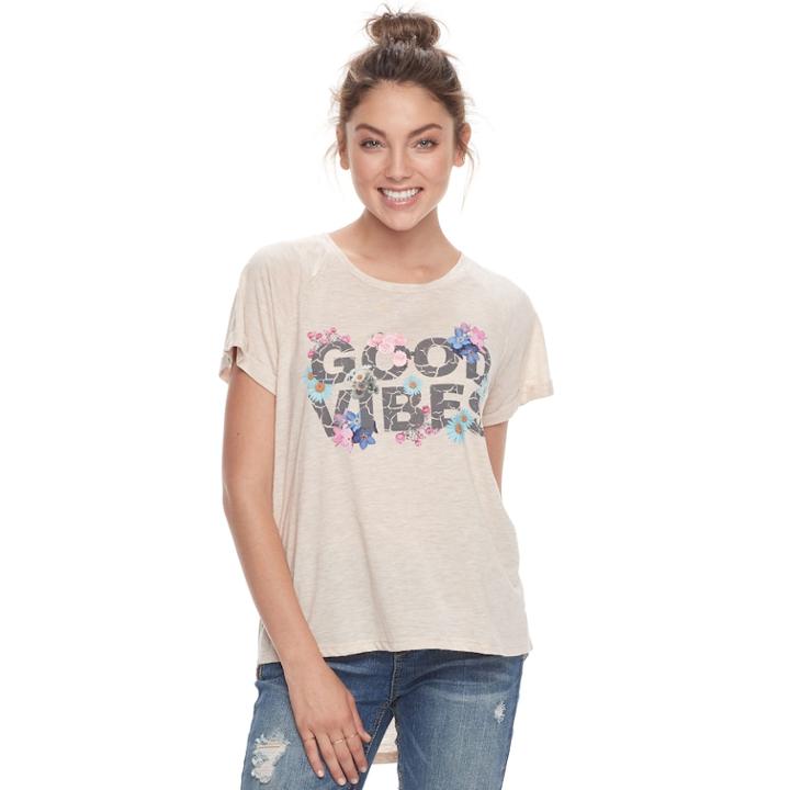 Juniors' Hi-lo Good Vibes Tee, Teens, Size: Xs, Med Beige