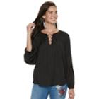 Women's Jennifer Lopez O-ring Satin Peasant Top, Size: Small, Black