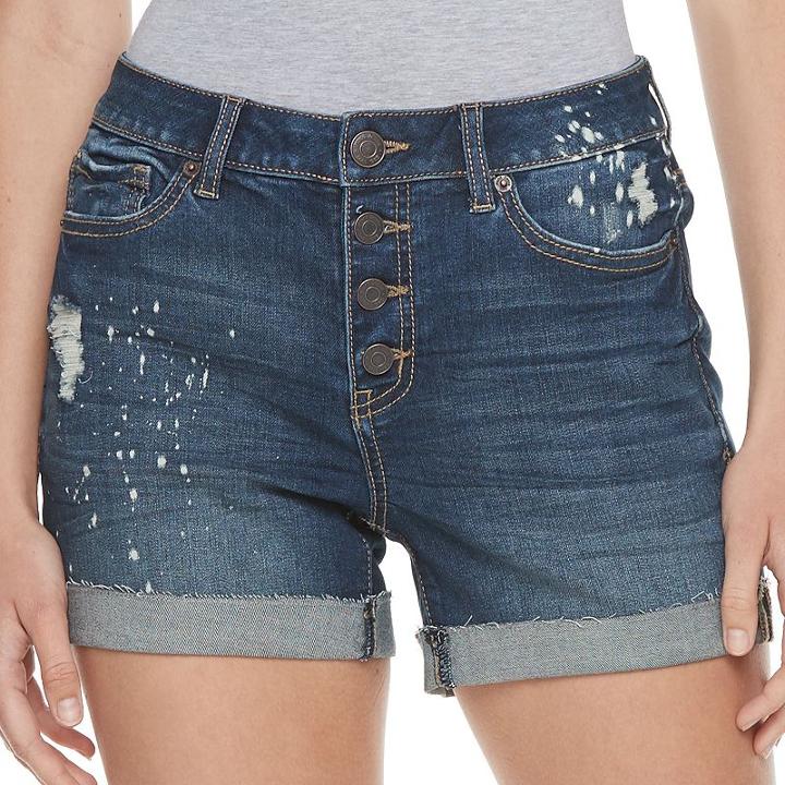 Juniors' Mudd&reg; Flx Stretch High-rise 4-button Midi Jean Shorts, Girl's, Size: 0, Dark Blue