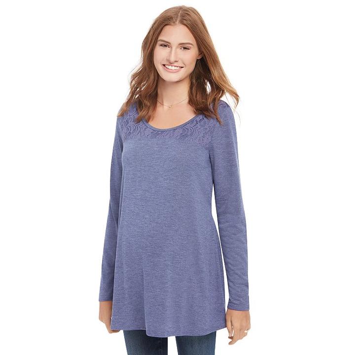 Maternity Oh Baby By Motherhood&trade; Lace Yoke Tunic, Women's, Size: Large, Blue (navy)