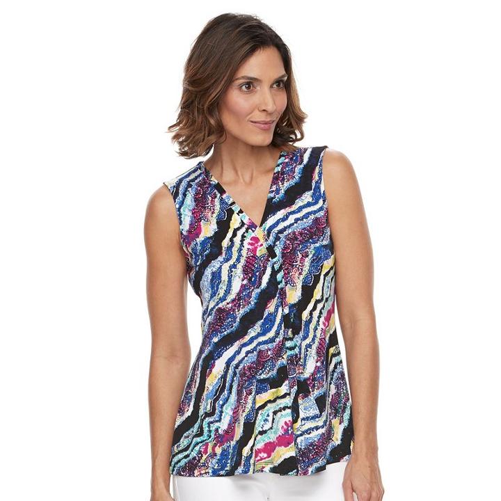 Women's Dana Buchman Pleated V-neck Tank, Size: Large, Black