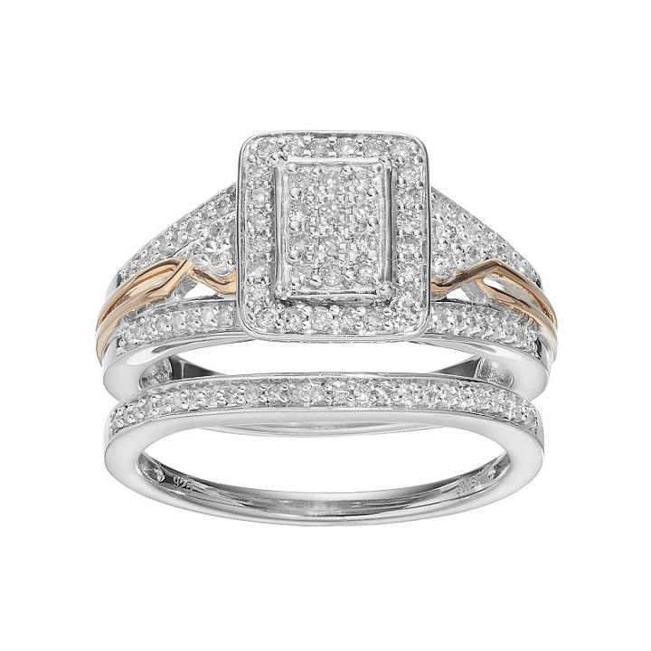 Always Yours Sterling Silver 1/2 Carat T.w. Diamond Halo Engagement Ring Set, Women's, Size: 7, White