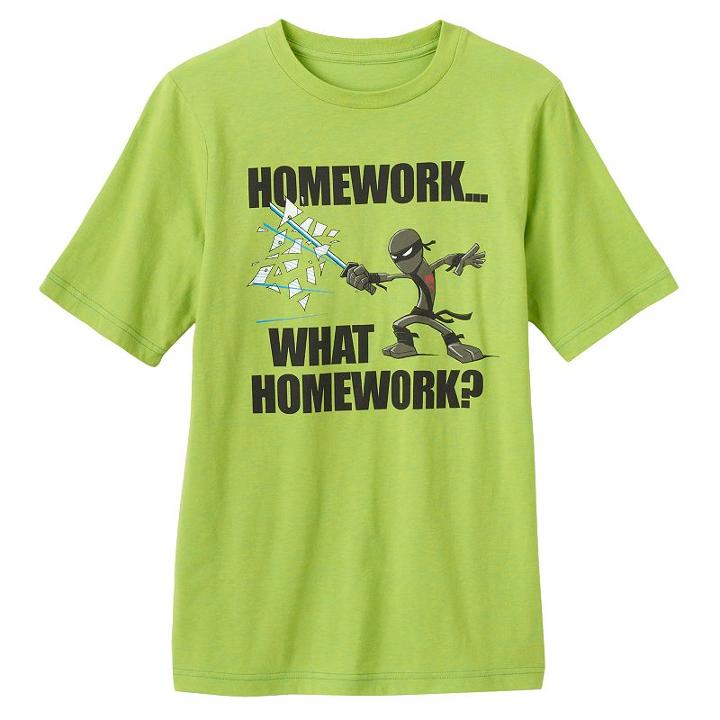 Boys 8-20 Homework. What Homework? Ninja Tee, Boy's, Size: Large, Lt Green