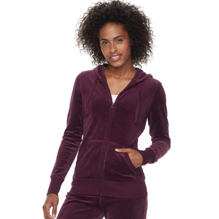 Women's Tek Gear&reg; Velour Zip-up Jacket, Size: Large, Drk Purple