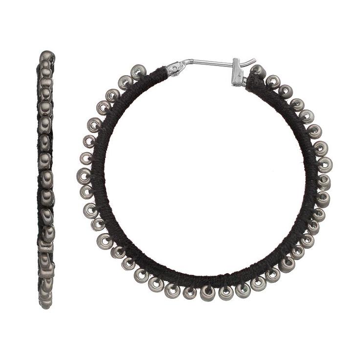 Simply Vera Vera Wang Seed Bead Thread Wrapped Nickel Free Hoop Earrings, Women's, Black