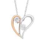 Two Tone 10k Gold 1/5 Carat T.w. Diamond 2-stone Heart Pendant Necklace, Women's, Size: 18, White
