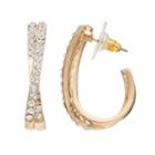 Gold Tone Crisscross Simulated Crystal Hoop Earrings, Women's, Lt Yellow