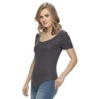 Juniors' Mudd&reg; Crochet Short Sleeve Tee, Girl's, Size: Medium, Grey (charcoal)
