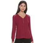 Juniors' Candie's&reg; Strappy Shoulder Long Sleeve Top, Girl's, Size: Xl, Dark Red