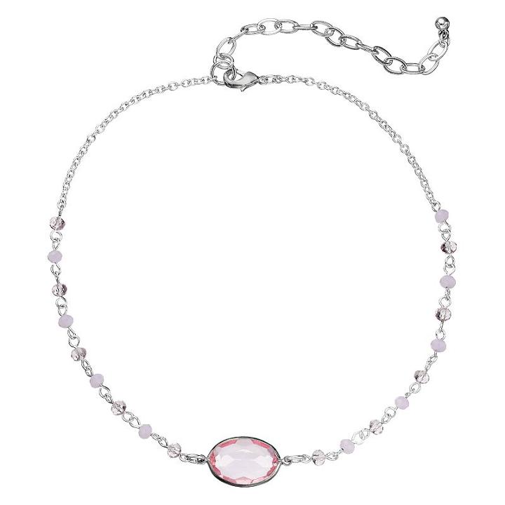 Pink Oval Stone Beaded Choker Necklace, Women's