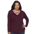 Plus Size Jennifer Lopez Crisscross Tee, Women's, Size: 2xl, Drk Purple