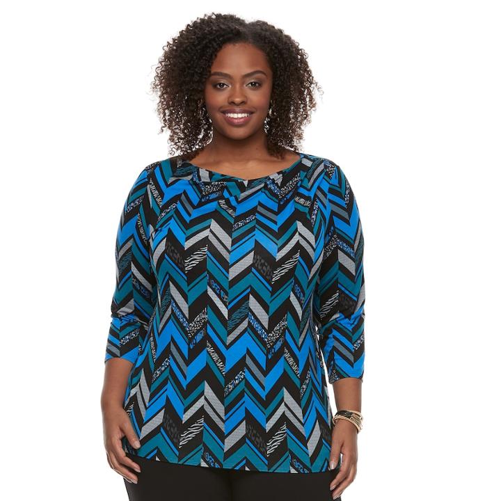 Plus Size Dana Buchman Print Cowlneck Top, Women's, Size: 2xl, Turquoise/blue (turq/aqua)